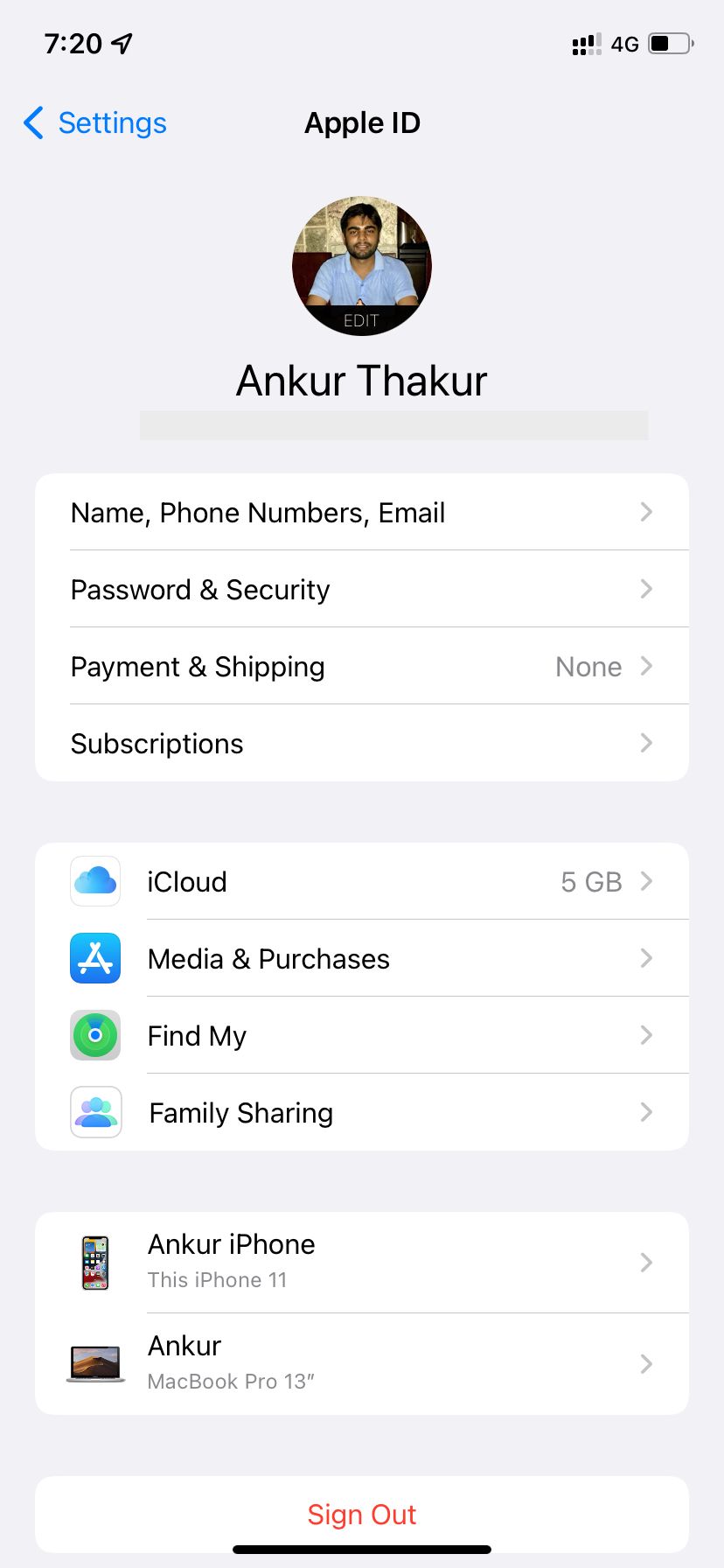 iPhone Apple ID settings showing iCloud