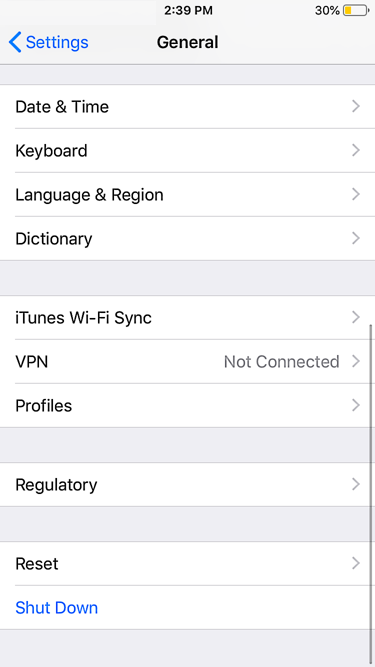 iphone reset option screenshot