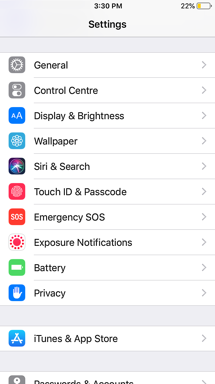 iphone settings general section screenshot