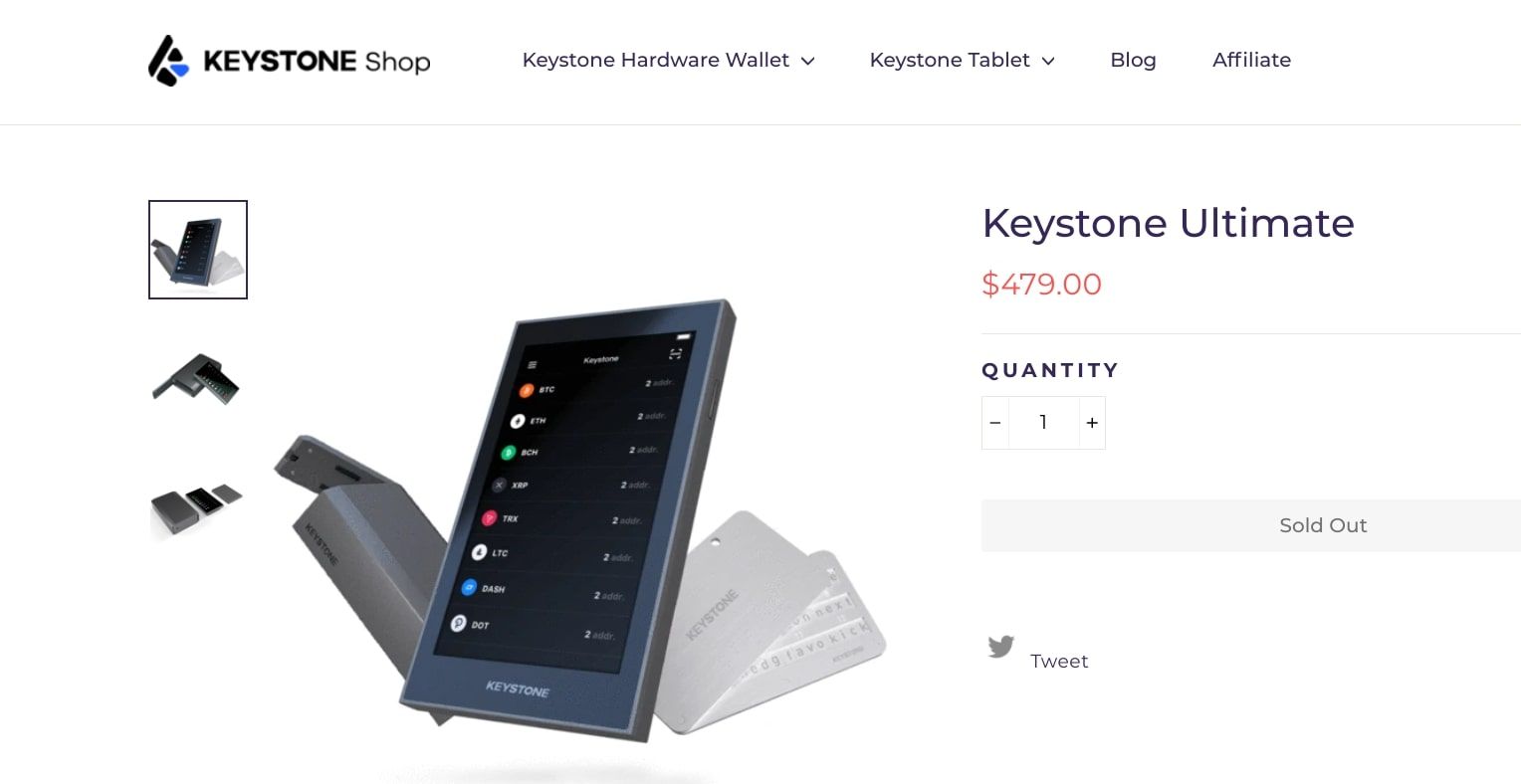 screenshot of keystone ultimate wallet