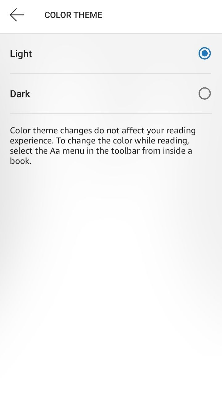 kindle app dark mode settings screenshot