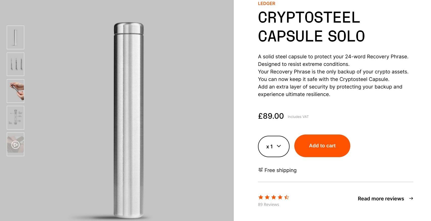 screenshot of ledger cryptosteel capsule on website