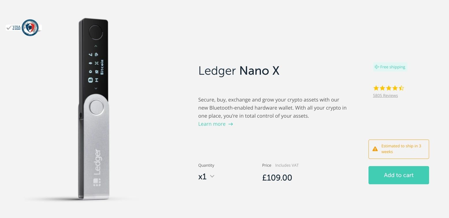 screenshot of ledger nano x wallet