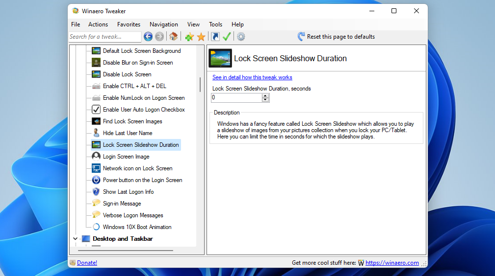 The Lock Screen Slideshow Duration option 