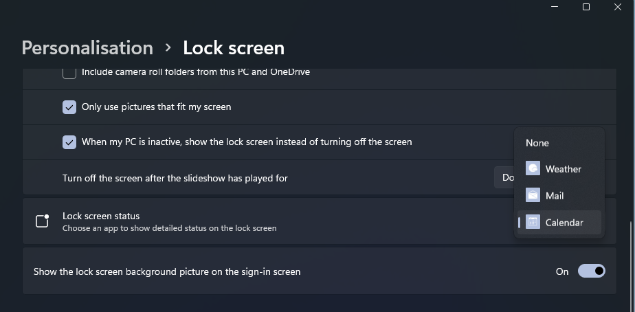 The Lock scree status option 