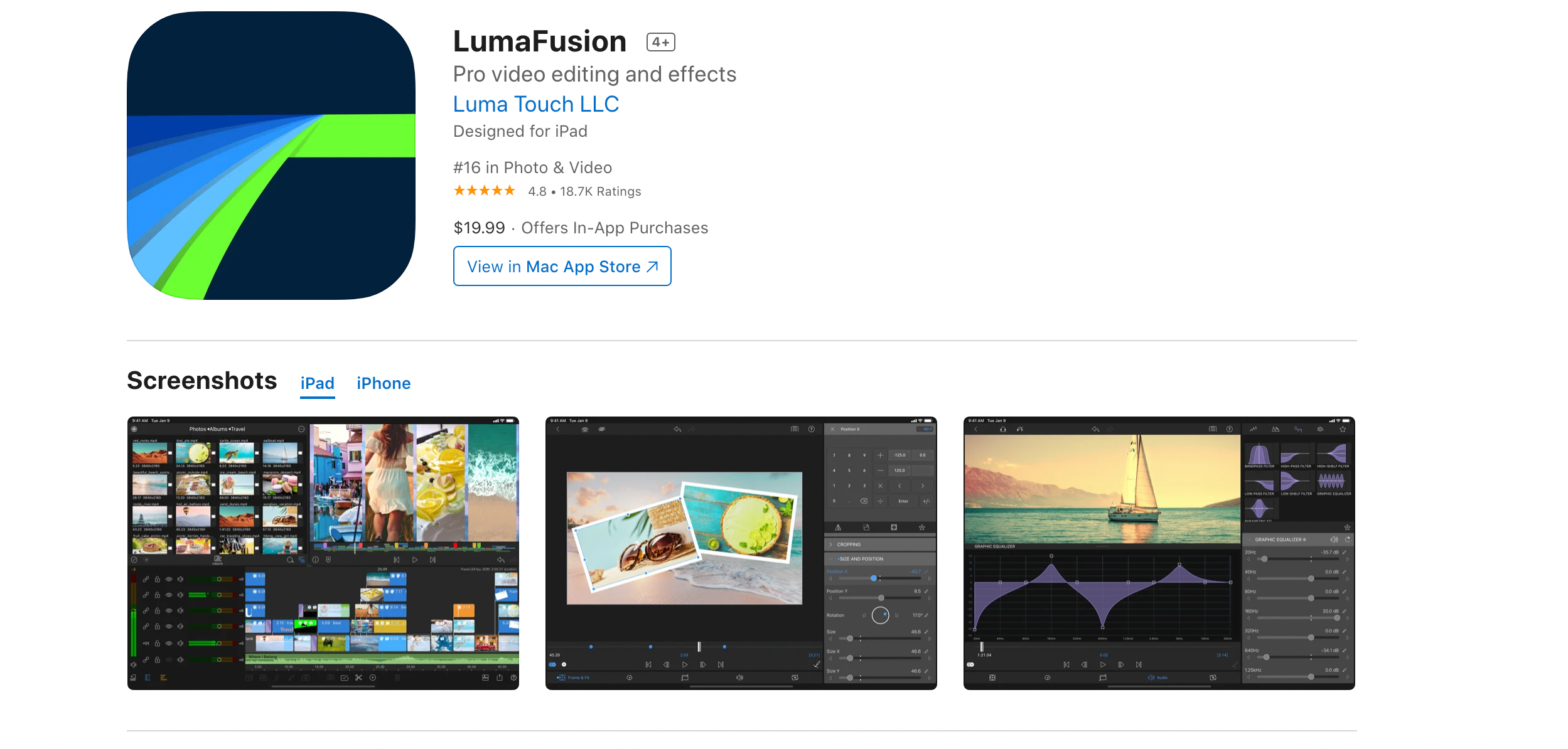Lumafusion app store page on M1 Mac