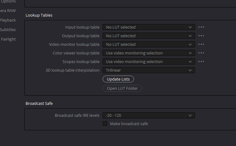 Updating LUTs in Resolve.