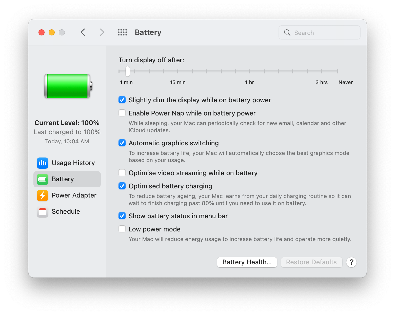 MacBook Battery Settings