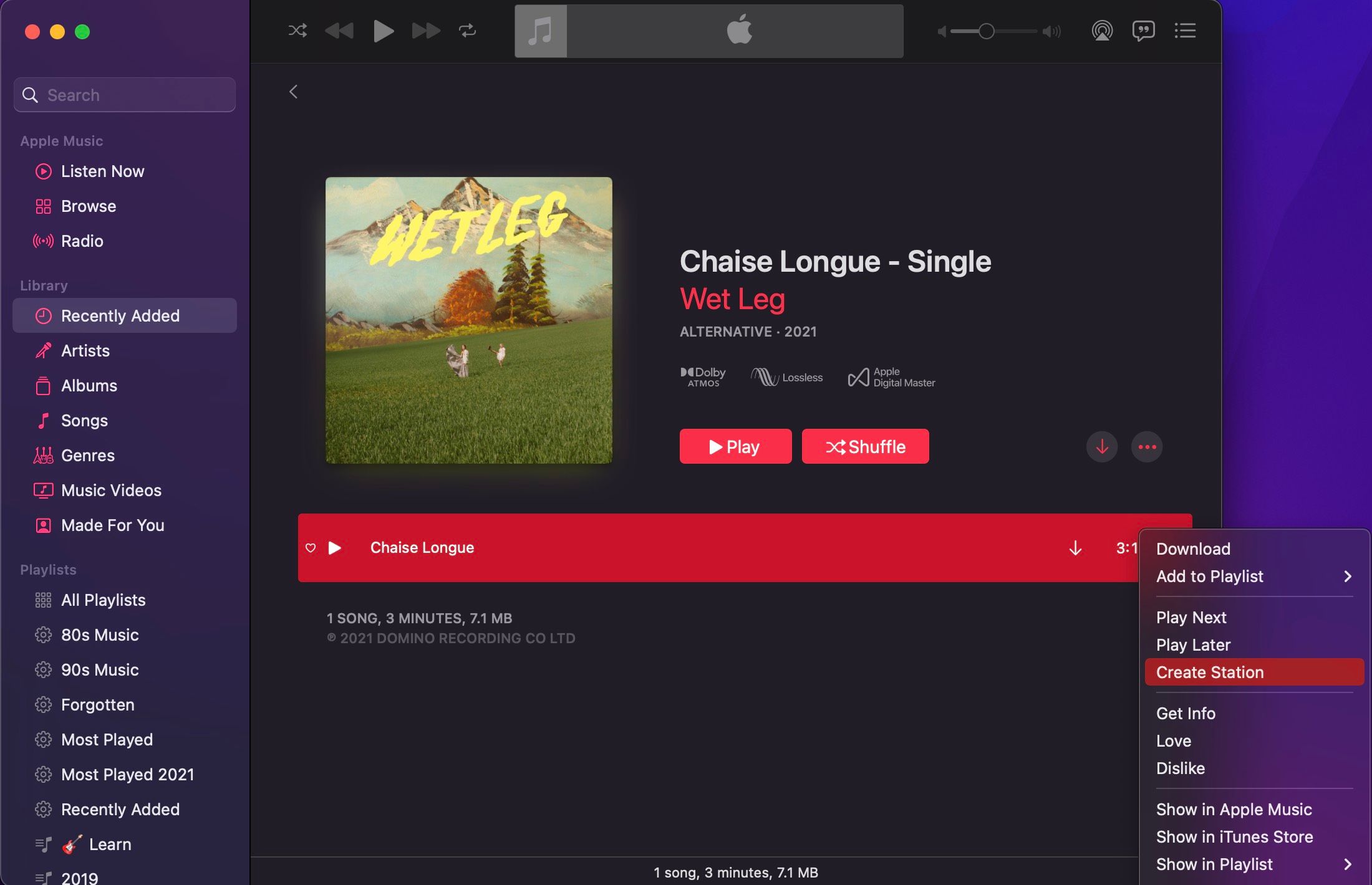 macos create station from song