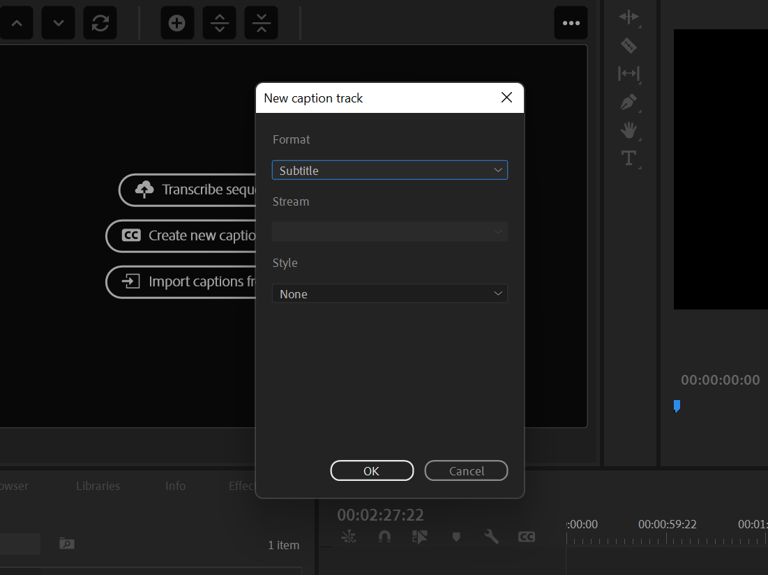 New caption track options in Premiere.
