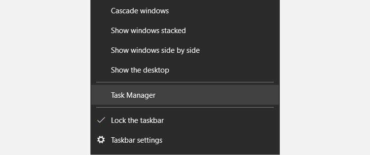 Opening Task Manager from the Taskbar