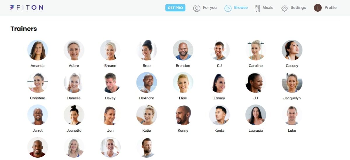 Screenshot of personal trainer page on FitOn