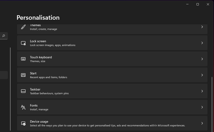 چگونه منوی استارت ویندوز 11 را با سلیقه خودمان بچینیم 4 personalization tab.png?q=50&fit=crop&w=750&dpr=1