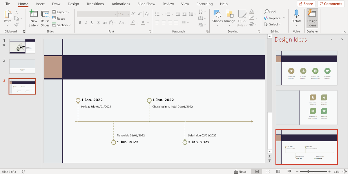 Screenshot of PowerPoint Design Ideas Timeline