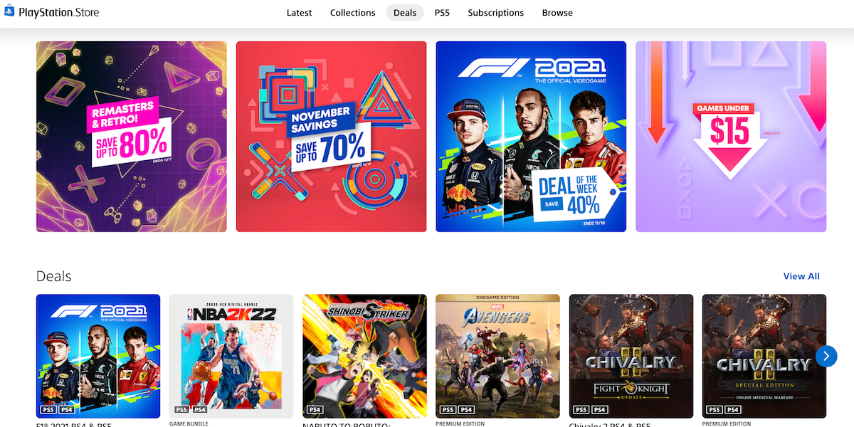 The Deals page of the PS Store web browser