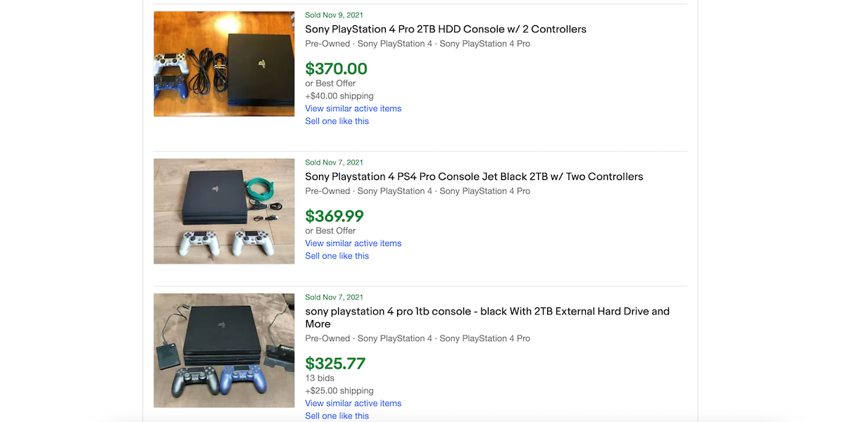Sold PS4 Pro 2TB listings on eBay