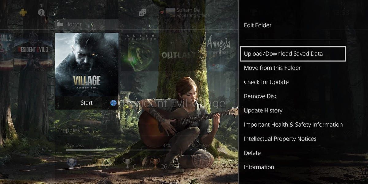 The Upload Download Saved Data option on the PS4 home screen
