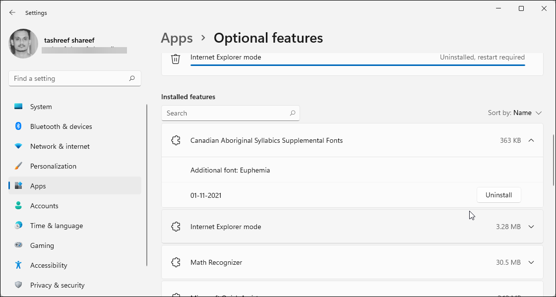 remove optional features settings