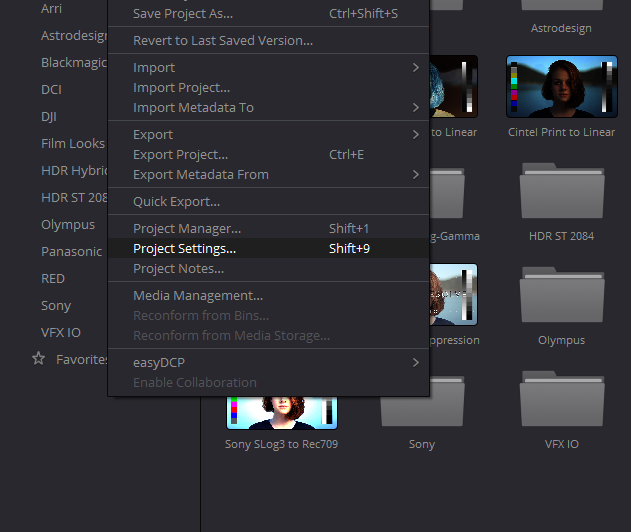 How to change Project Settings in Resolve.