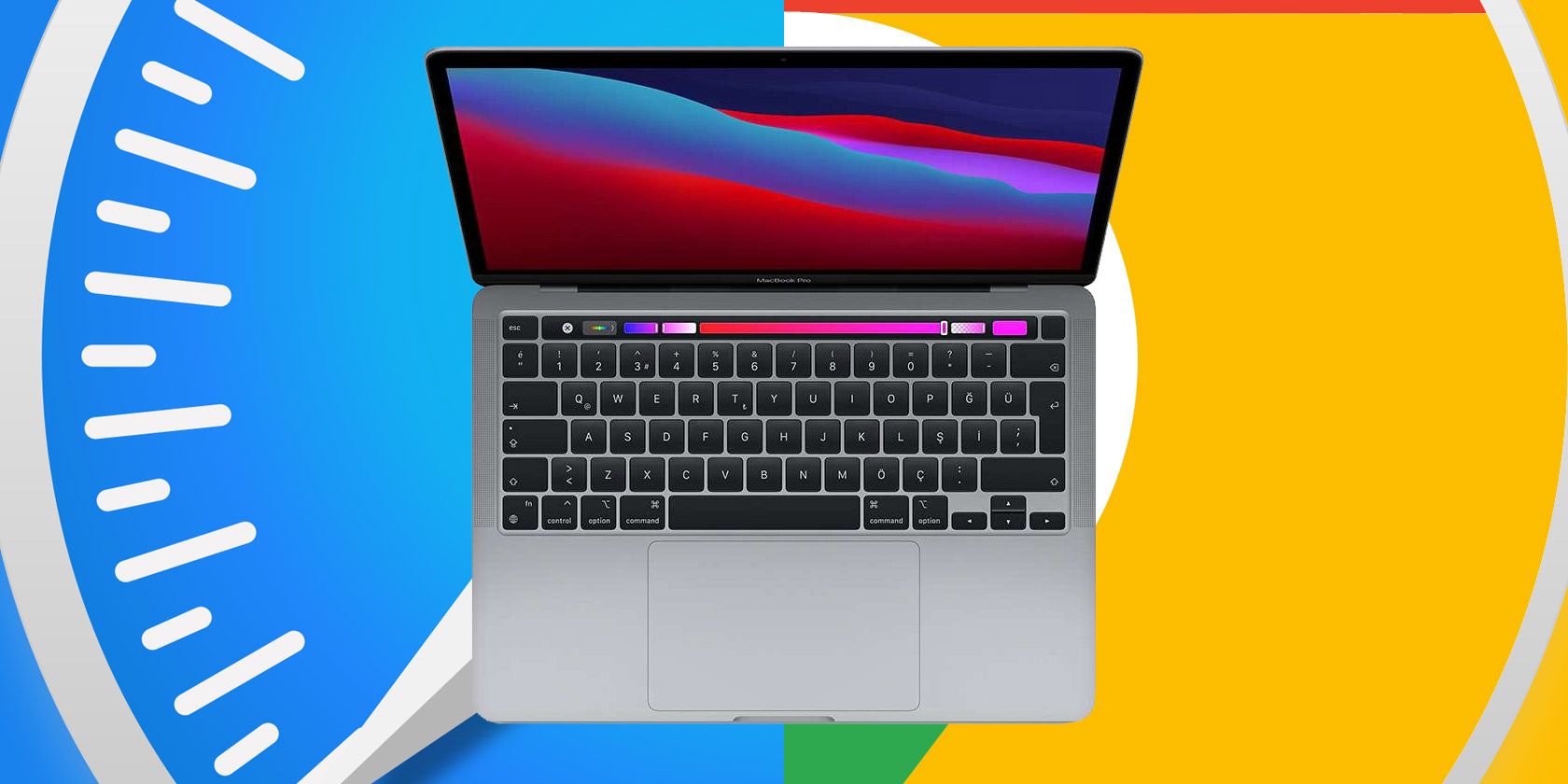 Safari and Chrome logos behind a MacBook
