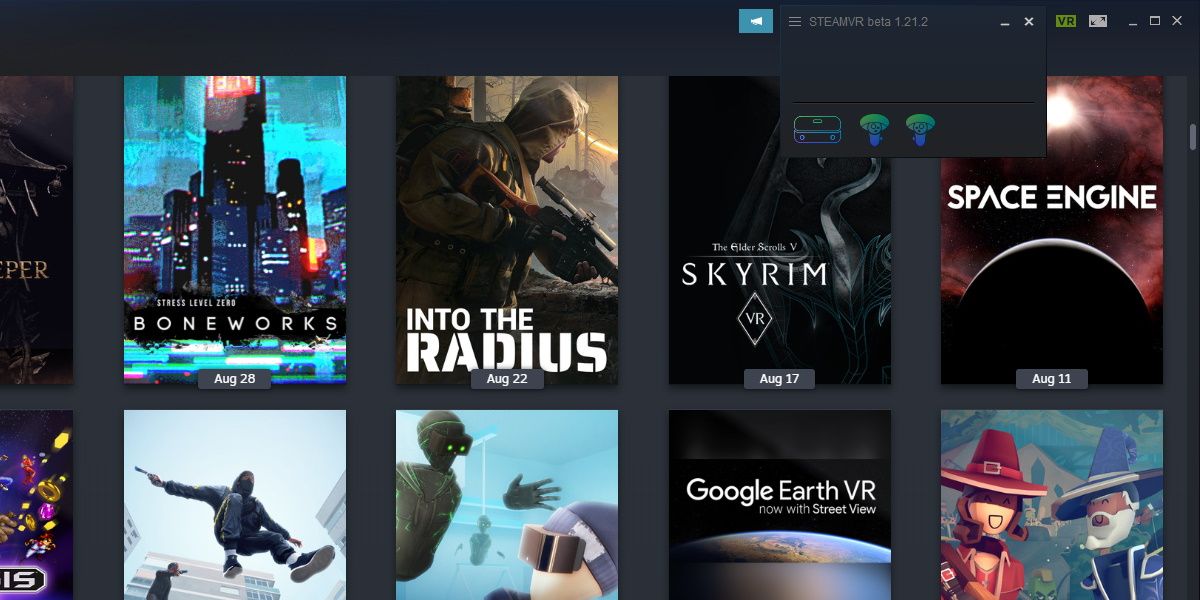screenshot of steamvr running against a library of VR games 