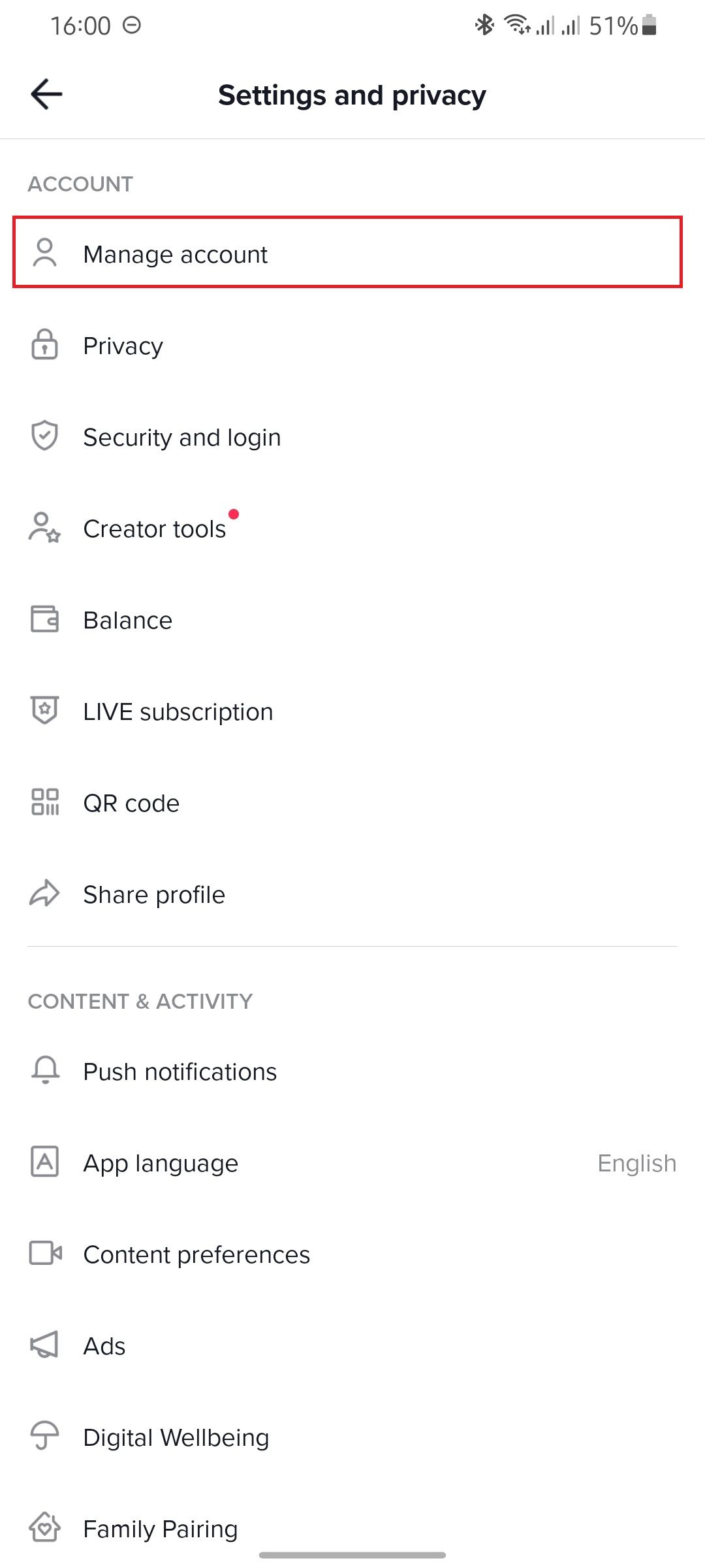 screenshot showing TikTok's security and privacy page