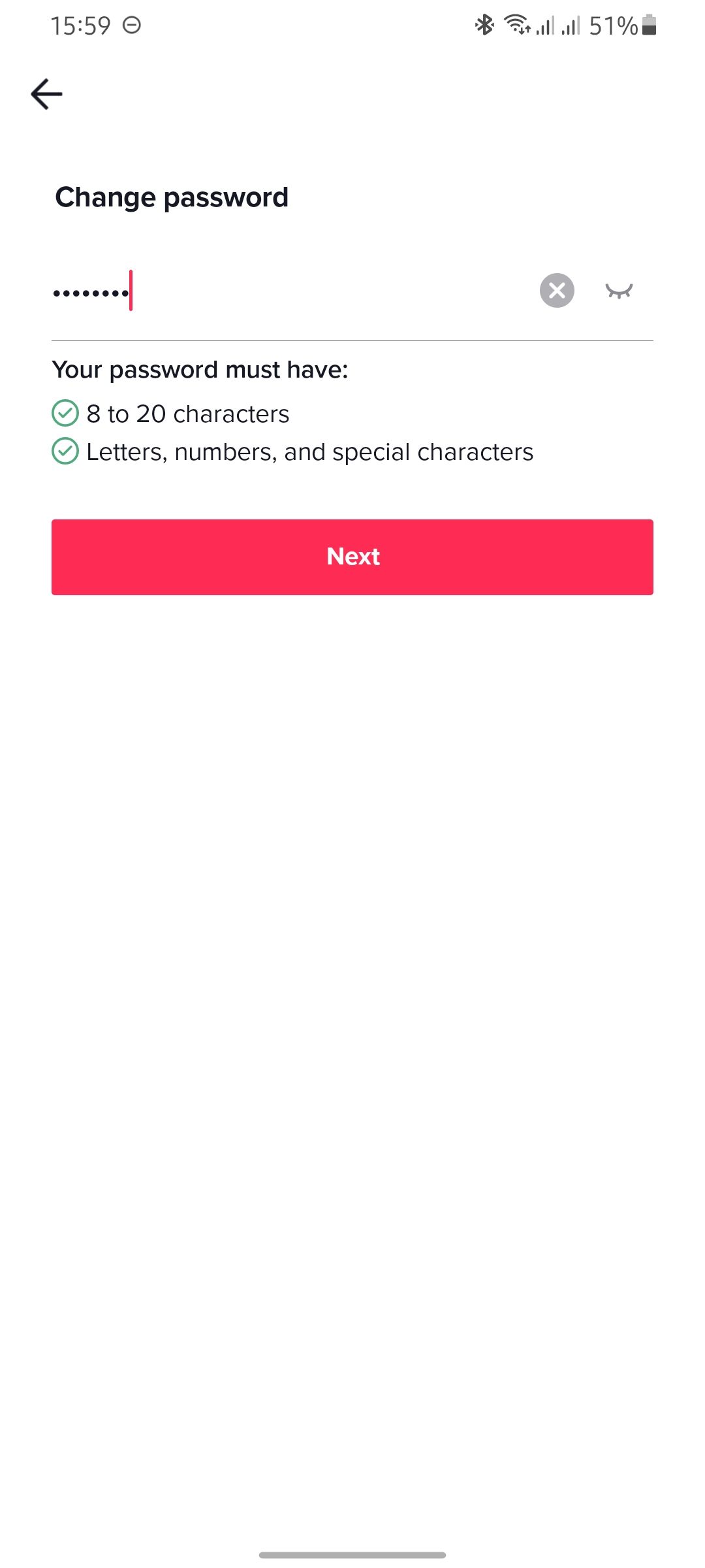 screenshot showing insert new password page on tiktok