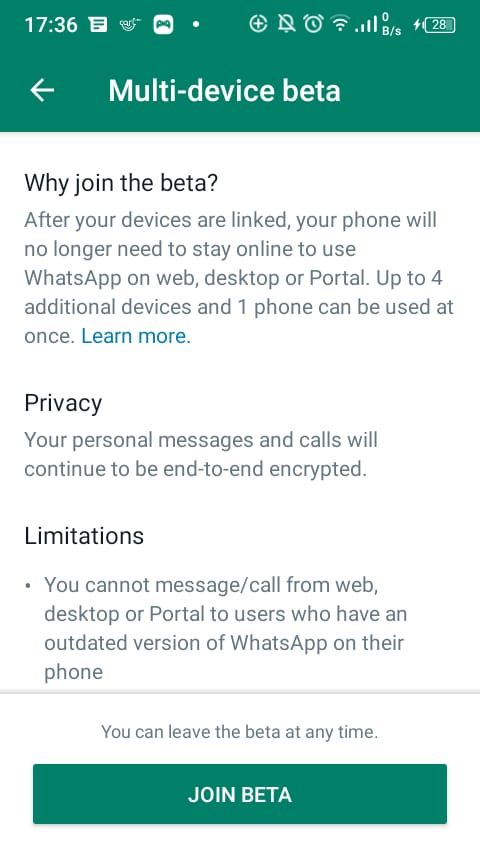 screenshot whatsapp join multi-device beta page
