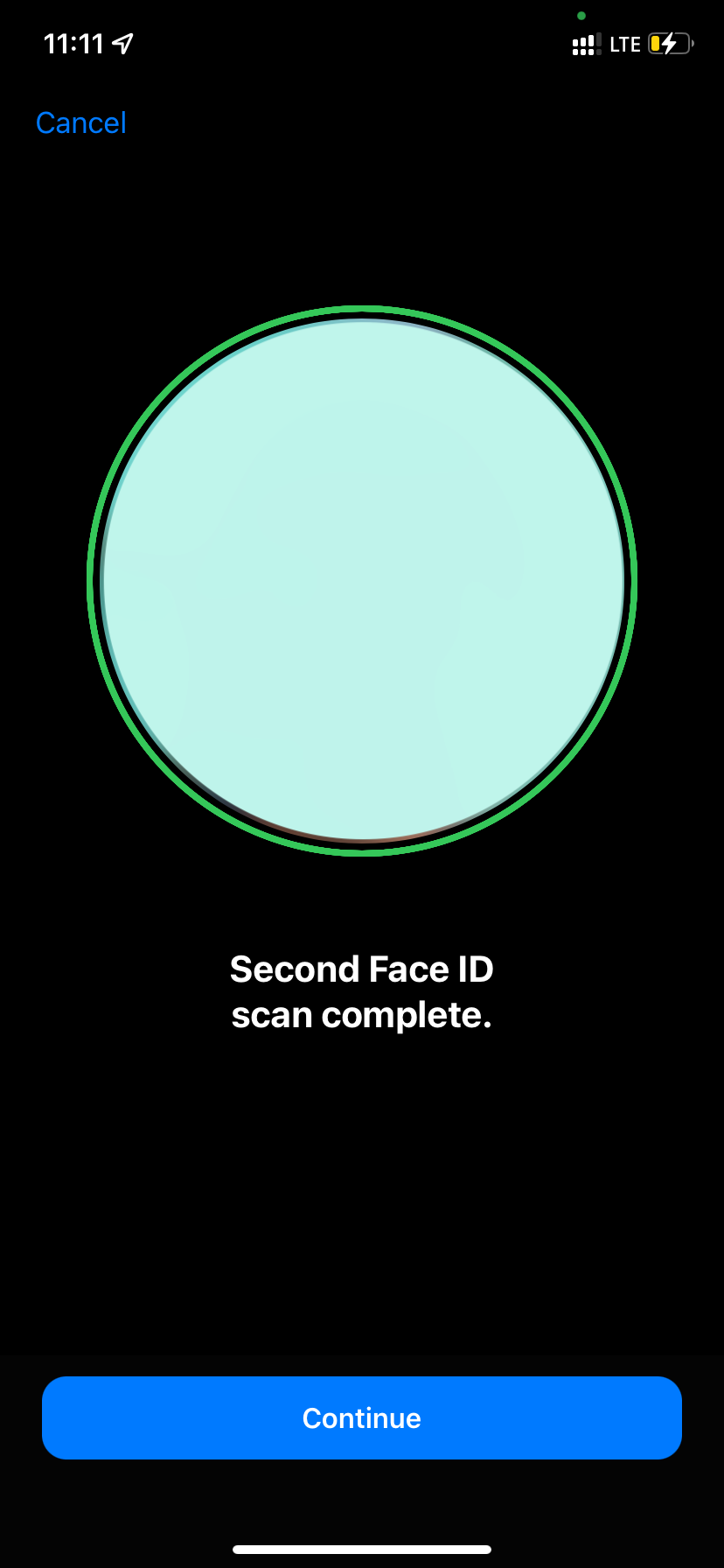 Second Face ID scan complete in iPhone settings