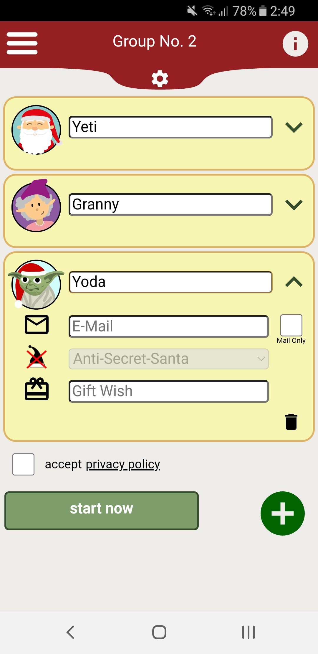 secret santa app add participants