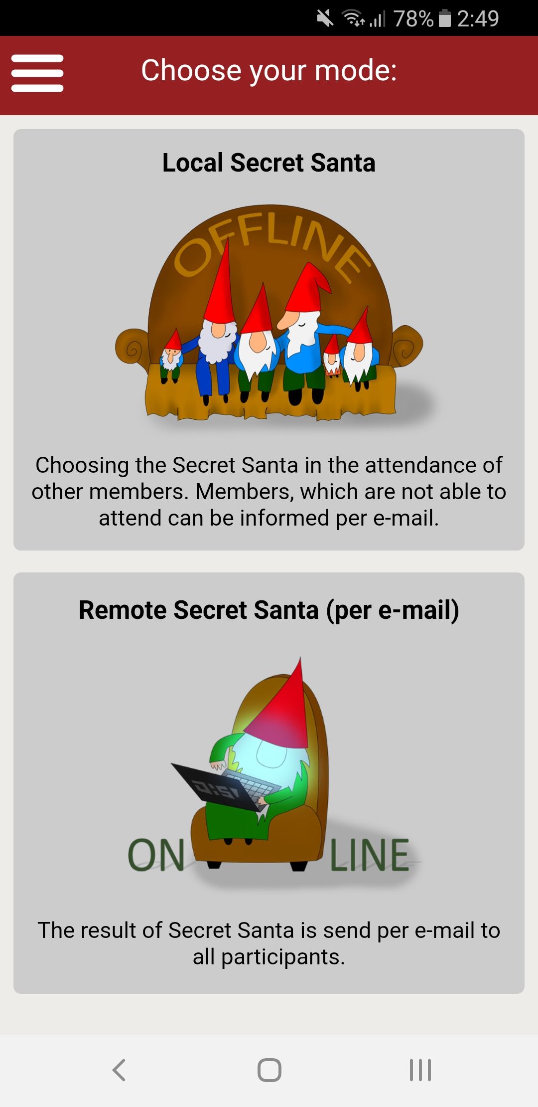 secret santa app choose group type