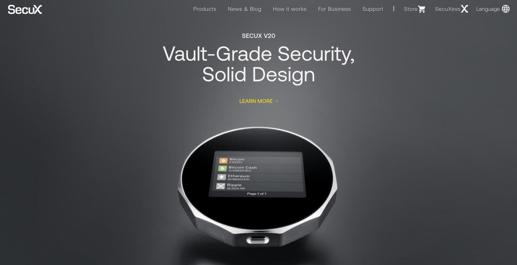 secux v20 wallet product screenshot