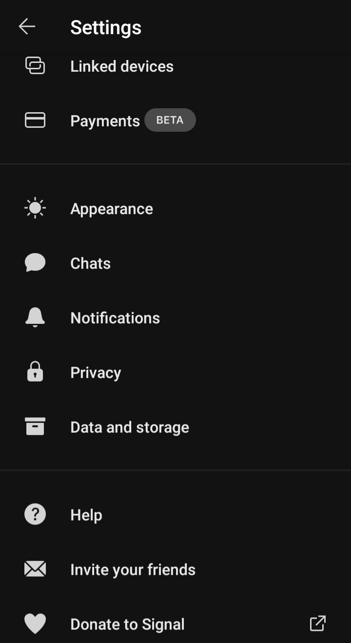 signal app settings screenshot
