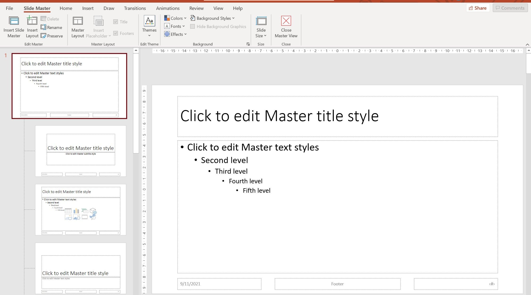 master view in powerpoint presentation include