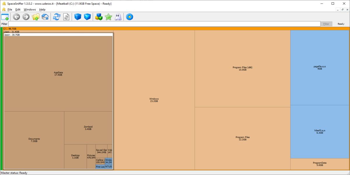 screenshot of spacesniffer displaying hard drive information 