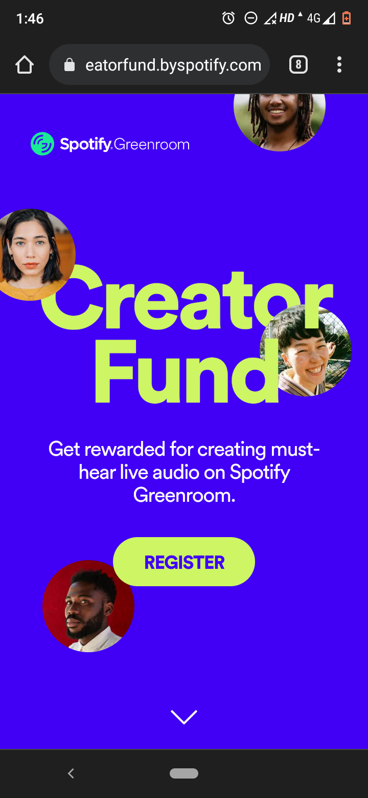 screenshot showing spotify greenroom creator fund