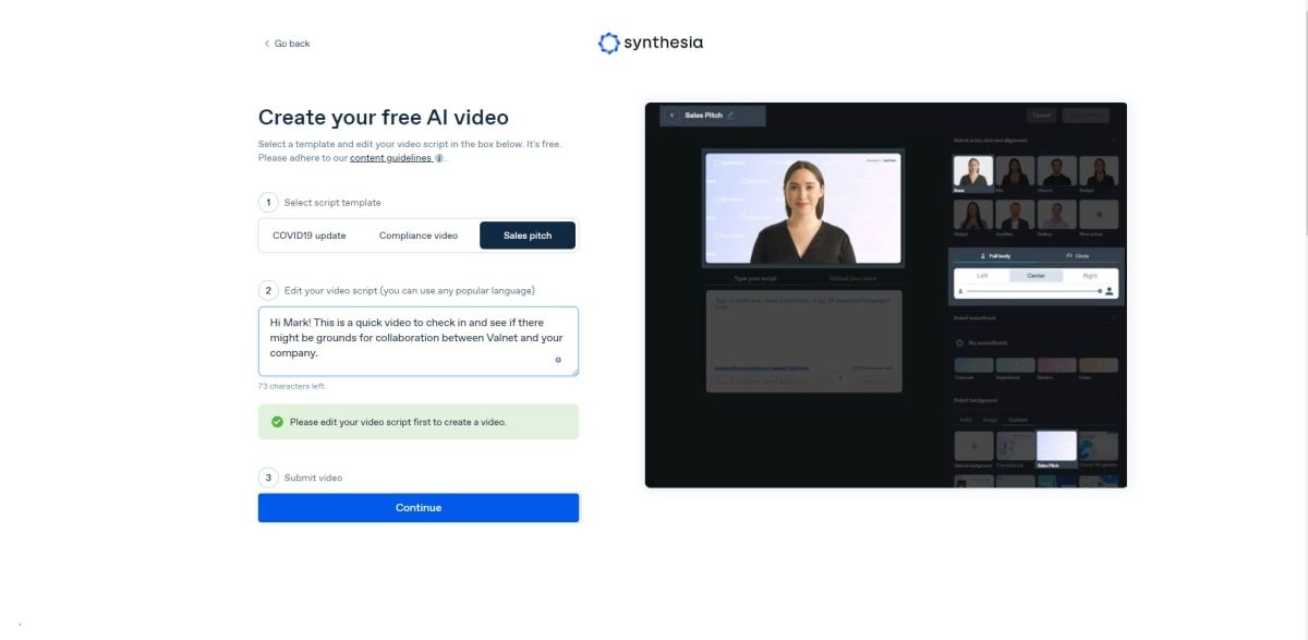 Capture d'écran de Synthesia : outil de création de vidéos IA
