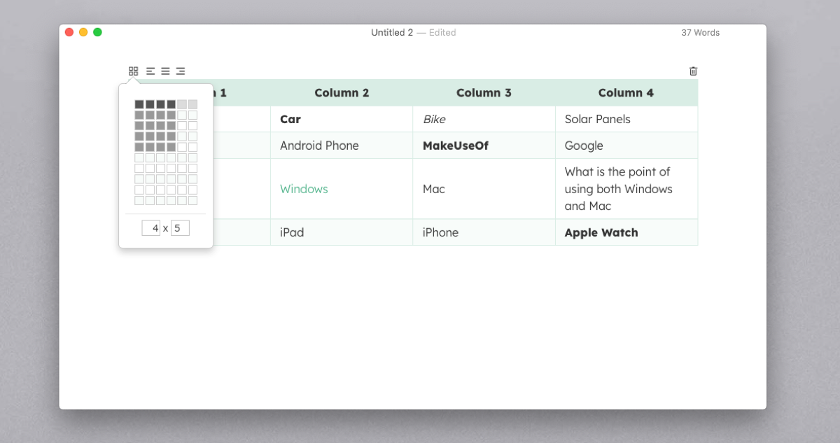 table implementation in Typora