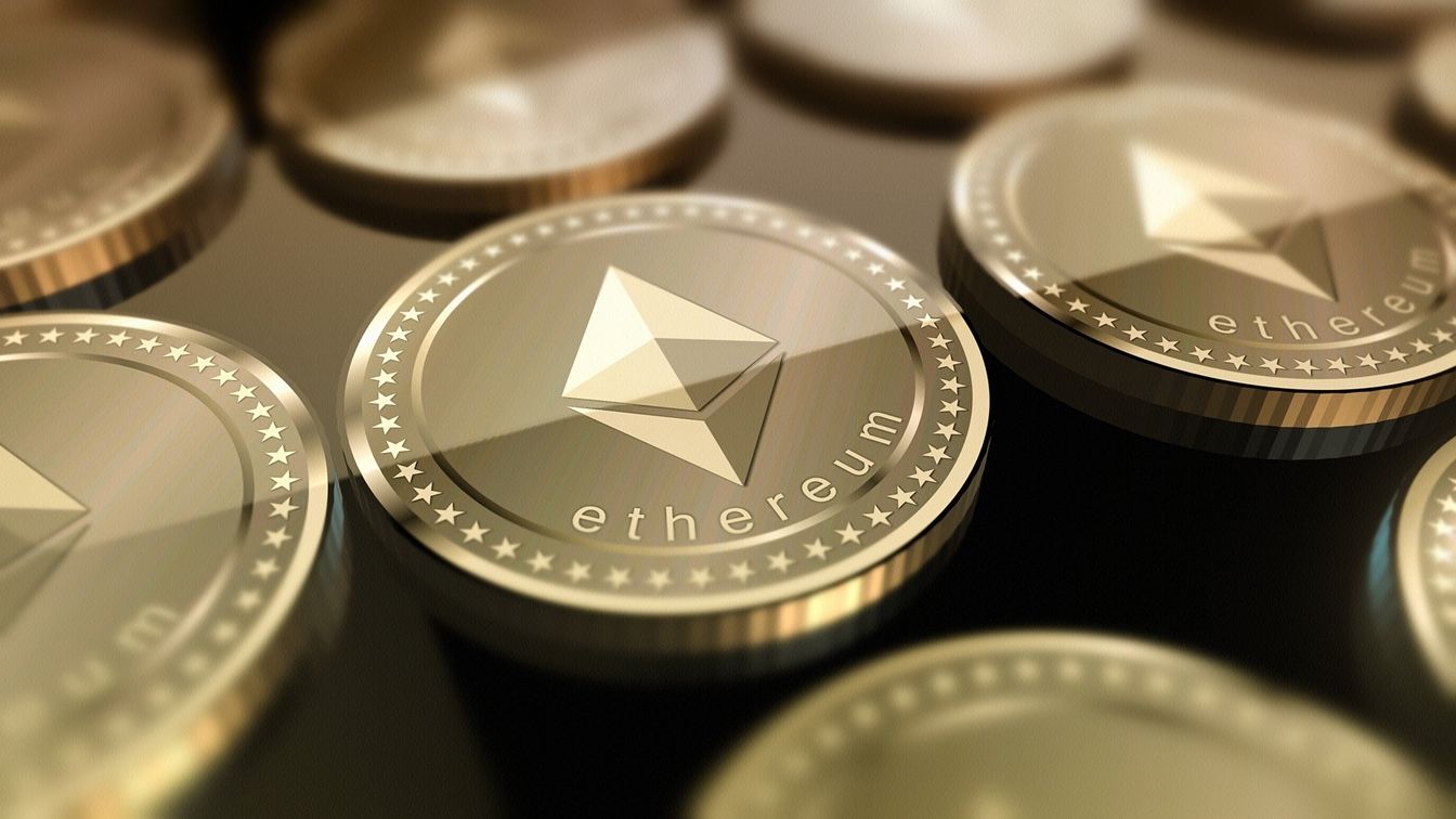 An illustration of Ethereum coins.