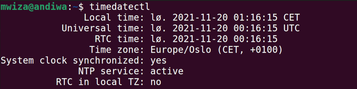 timedatectl command output on Linux