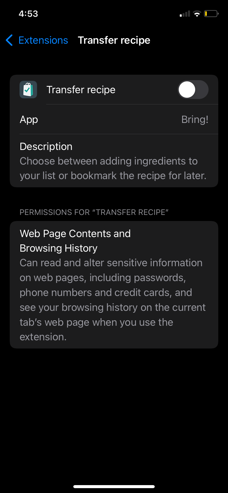 toggle off extension