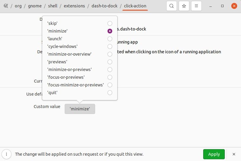 Ubuntu Dconf click action menu