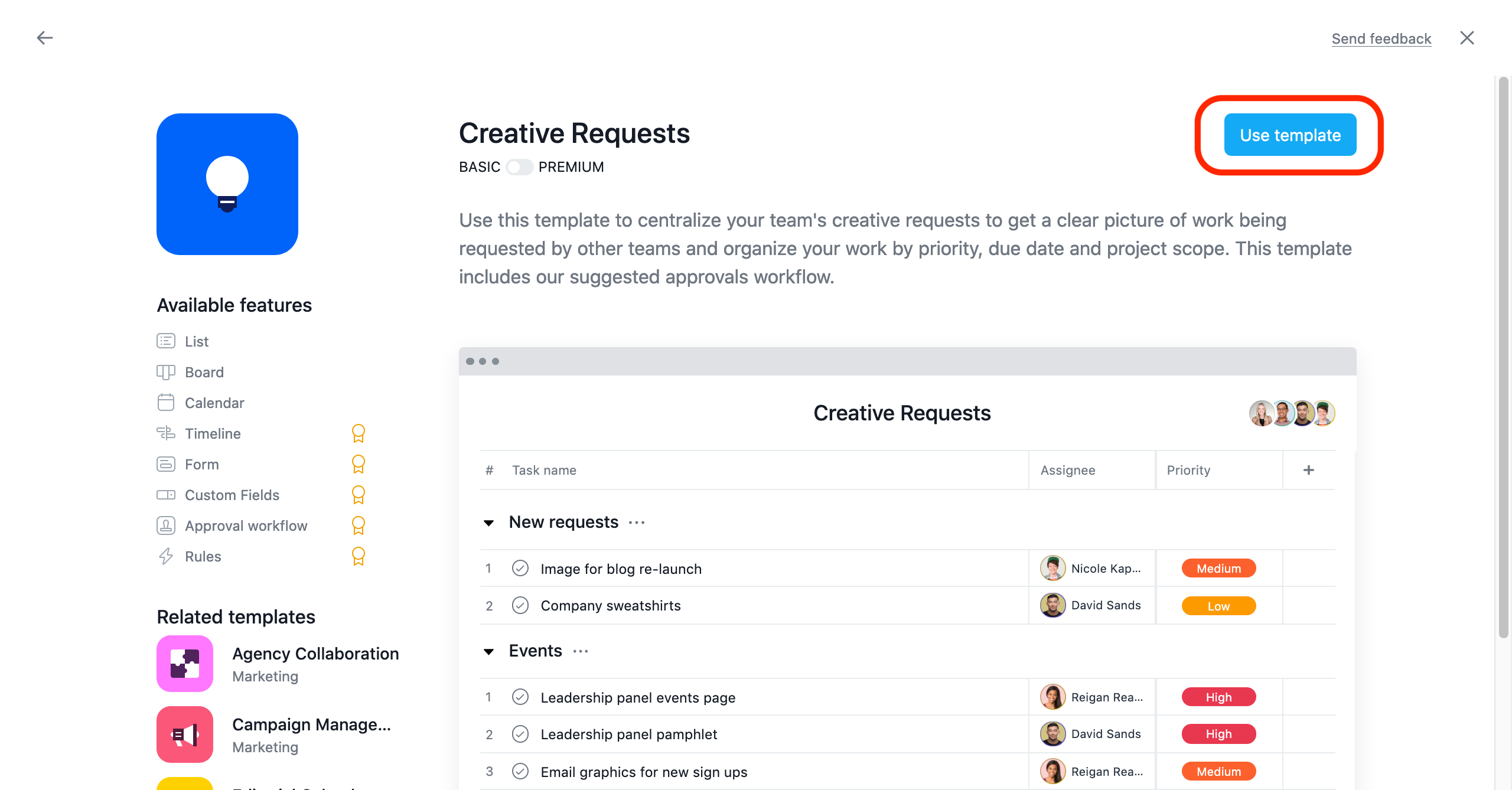 Asana Create Template