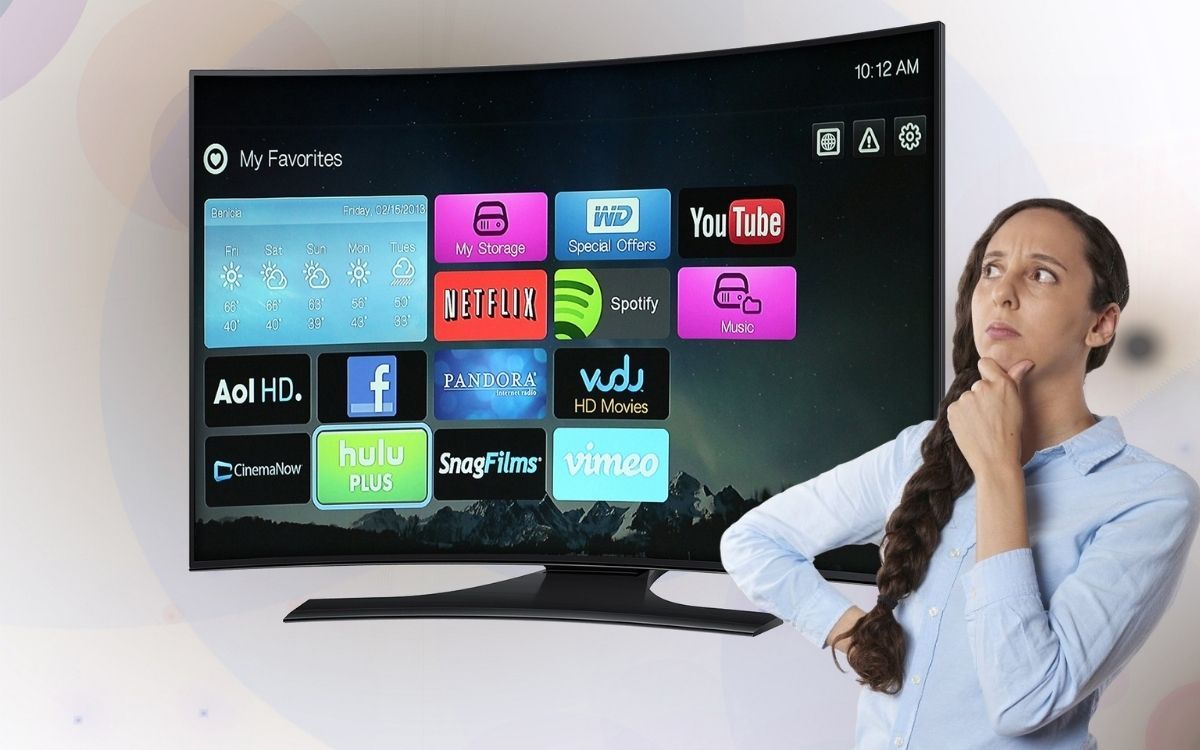 woman wondering about smart tv functions 