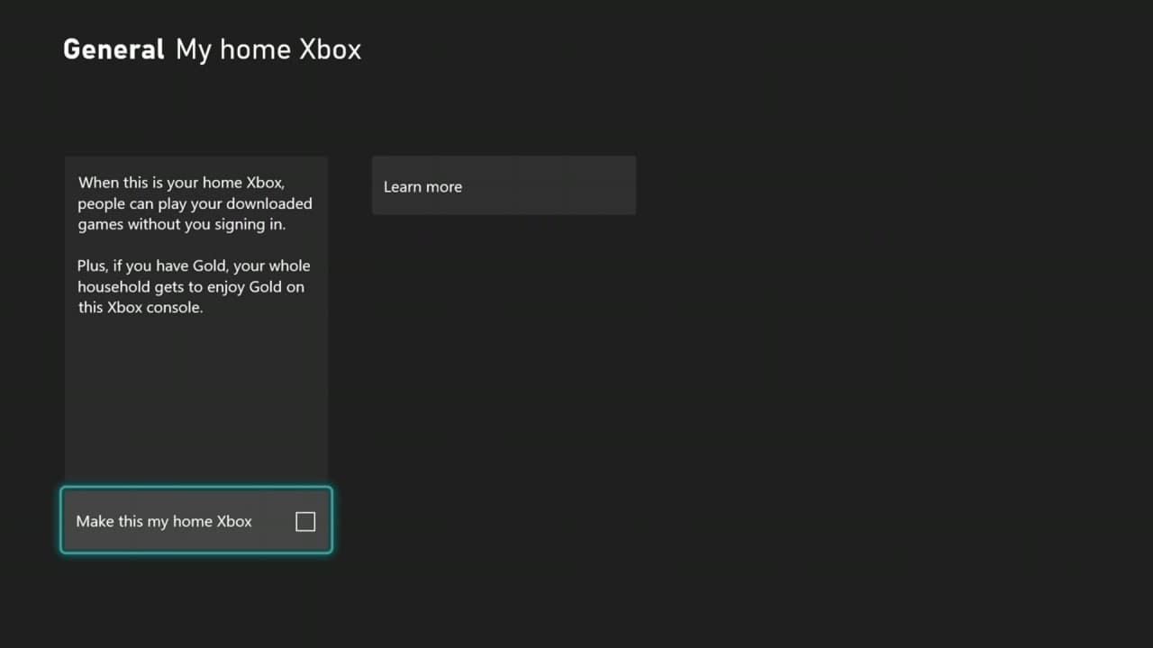 My home Xbox settings in Xbox One.
