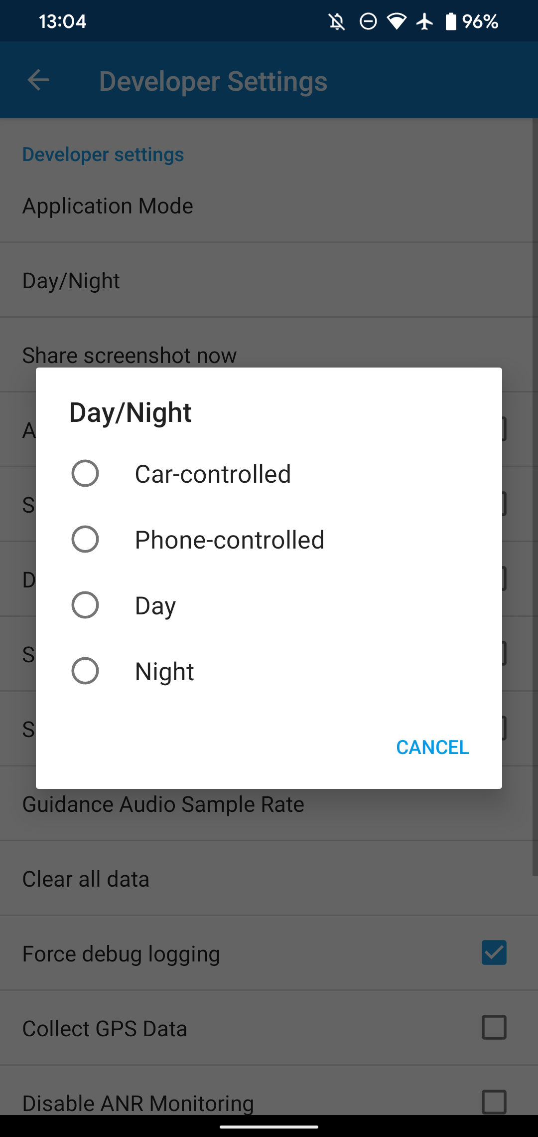 Android Auto Dev Options Night