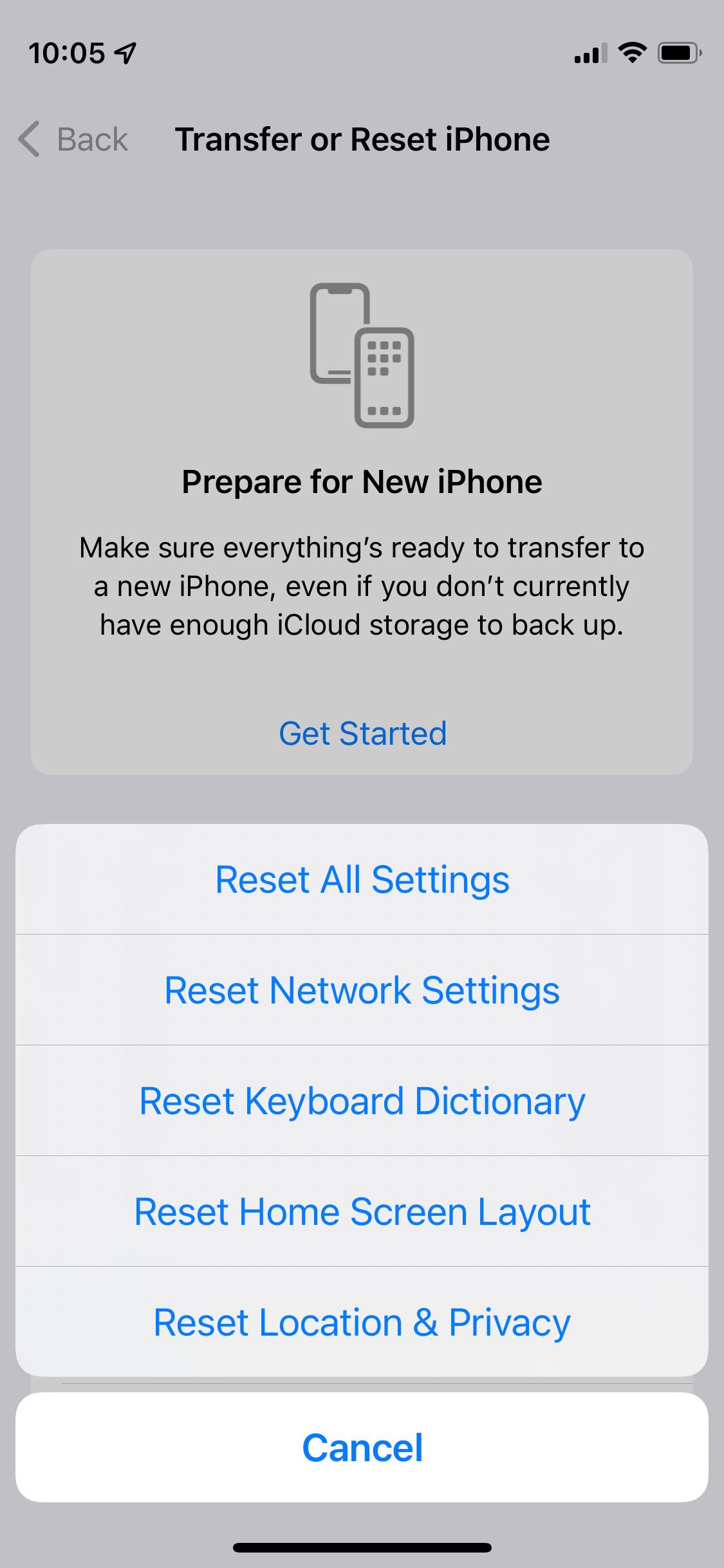 All Reset options on iPhone