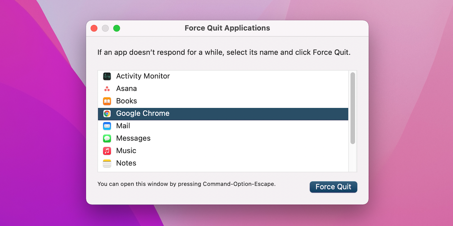 The Mac's Force Quit Applications window.