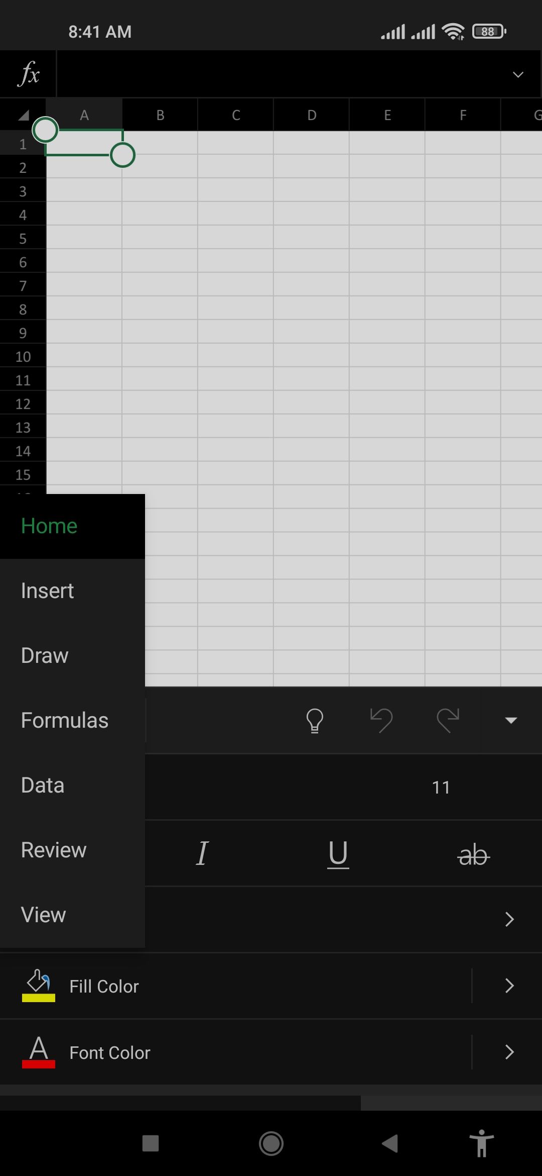 Excel tap on Home