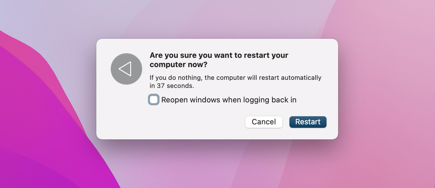 Restart Mac confirmation prompt.